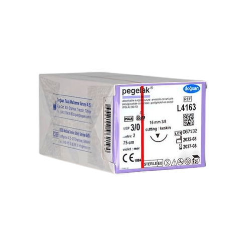 Do�san Pegelak 3/0 16 mm 3/8 Keskin 75 cm PGA Emilebilir Cerrahi S�t�r � 12'li Paket
