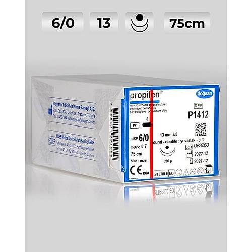 1412 DOSAN Propilen 6/0 13 3/8 Yuvarlak (?), ift 75cm Polipropilen Emilemeyen Str 12 Ad./Pkt  Cerrahi Malzeme