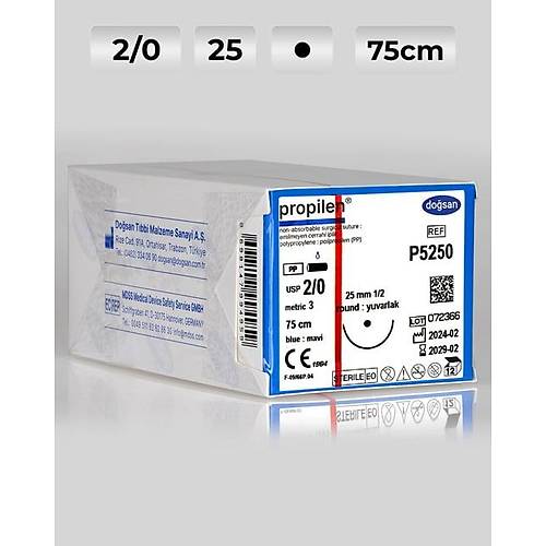 P5250 DOSAN Propilen 2/0 25 1/2 Yuvarlak (?) 75cm Polipropilen Emilemeyen Str 12 Ad./Pkt  Cerrahi Malzeme