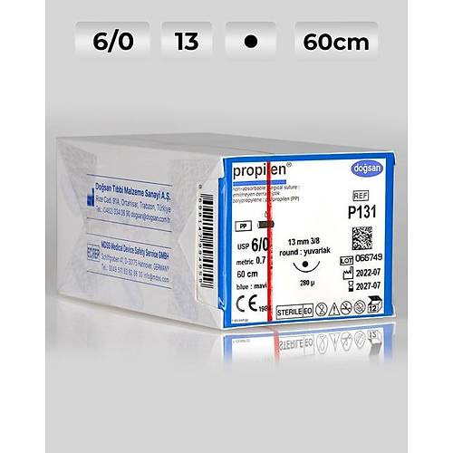 P131 DOSAN Propilen 6/0 13 3/8 Yuvarlak (?) 60cm Polipropilen Emilemeyen Str 12 Ad./Pkt  Cerrahi Malzeme
