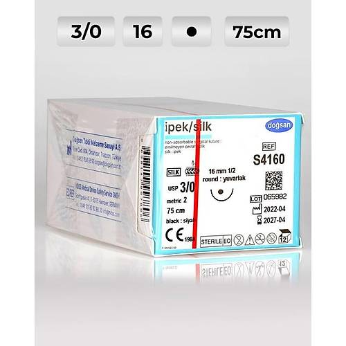 S4160 DOSAN pek 3/0 16 1/2 Yuvarlak (?) 75cm pek Emilemeyen Str 12 Ad./Pkt  Cerrahi Malzeme