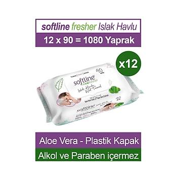 Softline Fresher Sensitive 90 Yaprak 12 Paket Islak Mendil Aloevera zl