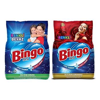 Bingo Matik Renkli Beyaz 4 kg + Renkli 4 kg Toz amar Deterjan 2 li Set