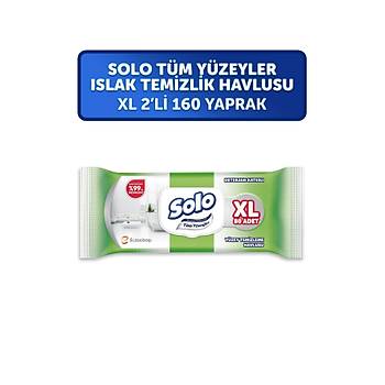 Solo Tm Yzeyler Islak Temizleme Havlusu XL 2'li 160 Yaprak