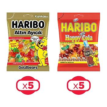 Haribo Altn Ayck ve Happy Cola 80 gr Kanka Boy 10 lu Eko Paket