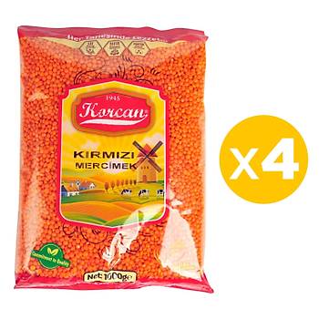 Korcan Krmz Mercimek 1 kg x 4 Adet