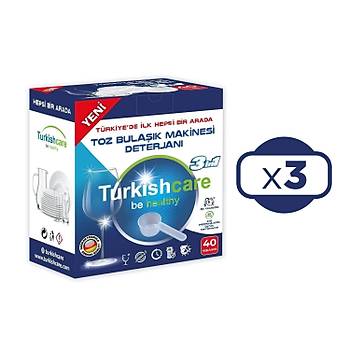 Turkishcare Hepsi Bir Arada Toz Bulak Makinesi Tablet Deterjan 40 Ykama x 3 Adet