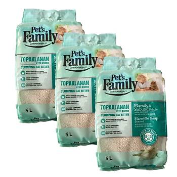 Pets Family Topaklanan Kedi Kumu Marsilya Sabunu Kokulu 5 L x 3 Adet (15 kg)