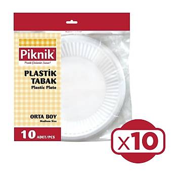 Piknik Plastik Tabak Orta Boy 10'lu x 10 Paket (100 Ad)