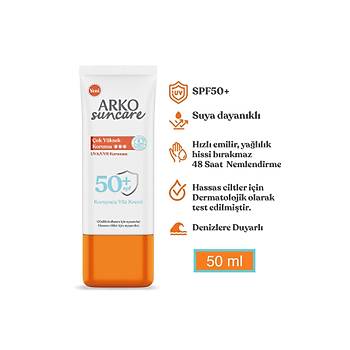 Arko Suncare Spf50 ok Yksek Korumal Yz Gne Kremi 50 ml