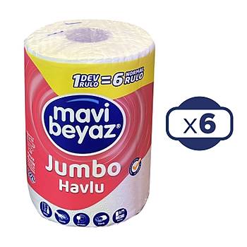 Mavi Beyaz Dev Rulo Jumbo Havlu x 6 Adet