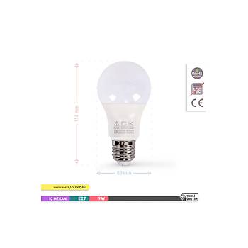 Ack Led Ampul 800 LUMEN 3000 K 9W E27 Gn I x 6 Adet