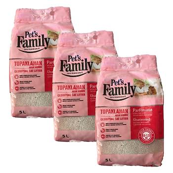 Pets Family Topaklanan Kedi Kumu Parfmsz nce 5 L x 3 Adet (15 kg)