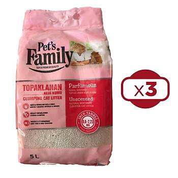 Pets Family Topaklanan Kedi Kumu Parfmsz nce 5 L x 3 Adet (15 kg)