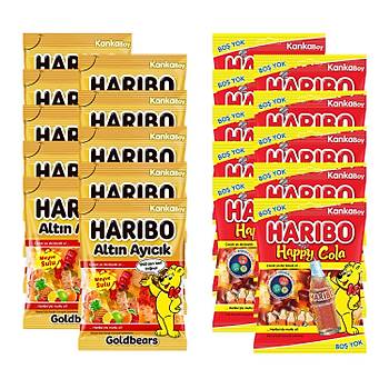 Haribo Altn Ayck ve Happy Cola 80 gr Kanka Boy 20 li Karma Paket