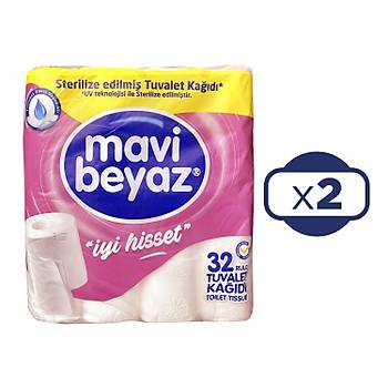 Mavi Beyaz 32 li Tuvalet Kad 2 Katl x 2 Adet (64 Rulo)