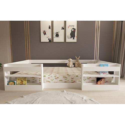 Kitaplkl Montessori Karyola 120200 Yatak Uyumlu Beyaz MY-02