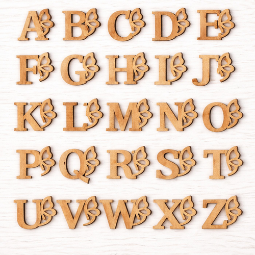 Kelebek Dekorlu Boyanabilir Ah�ap Harf 3 5 10 15 20 cm
