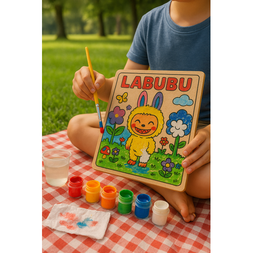 Labubu Karakteri Ahap Boyama 25x25 cm  Okul ncesi DIY Etkinlik ve Sanat Aktivitesi
