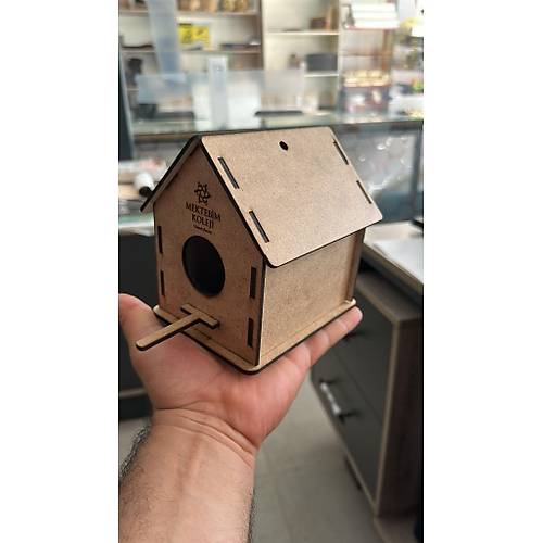 Boyanabilir Ahap Ku Evi - 10x10x13 cm | 3 mm Ham Mdf (Demonte)