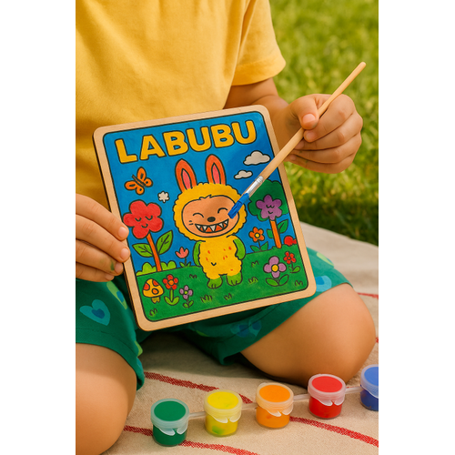 Labubu Karakteri Ahap Boyama 25x25 cm  Okul ncesi DIY Etkinlik ve Sanat Aktivitesi