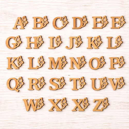 Kelebek Dekorlu Boyanabilir Ah�ap Harf 3 5 10 15 20 cm