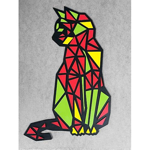 Dekoratif Origami Desenli Kedi Duvar Dekorasyonu 45x29 cm