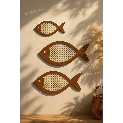 Hasr rg Detayl 3'l Balk Duvar Ss Ahap Bohem Deniz Temal Dekor