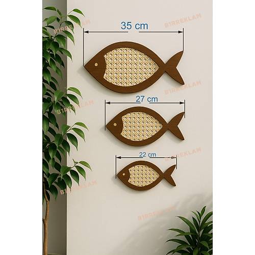 Hasr rg Detayl 3'l Balk Duvar Ss Ahap Bohem Deniz Temal Dekor