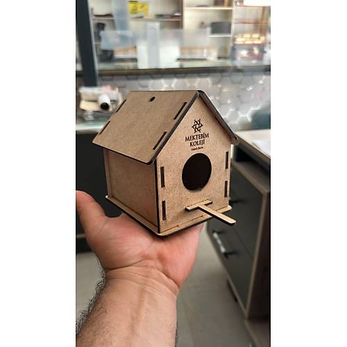 Boyanabilir Ahap Ku Evi - 10x10x13 cm | 3 mm Ham Mdf (Demonte)