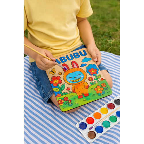 Labubu Karakteri Ahap Boyama 25x25 cm  Okul ncesi DIY Etkinlik ve Sanat Aktivitesi