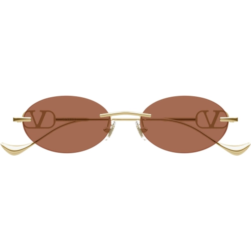 Valentino VG0032S 002 Gold Brown Rimless Oval VLogo Gunes Gozlugu