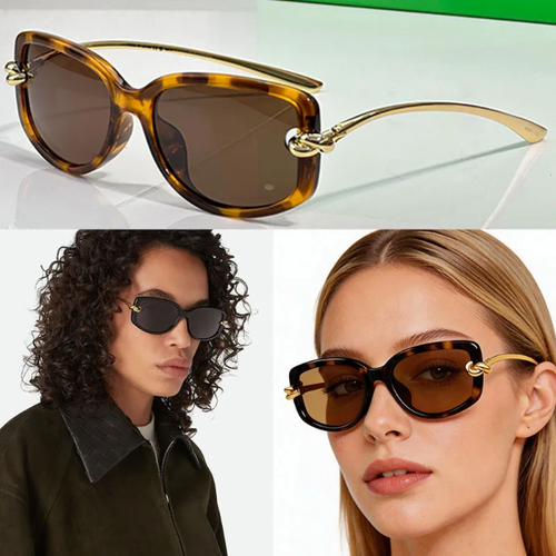 Bottega Veneta BV1440SA 002 Havana Gold Knot Rectangle Gunes Gozlugu