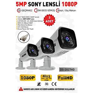 5MP Lensli 1080P FullHD AHD G�venlik Kameras� Kamera Sistemleri i�in Gece G�r��l� Su Ge�irmez 3 Adet