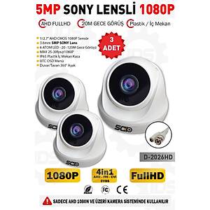 5MP Lensli 1080P FullHD AHD G�venlik Kameras� Kamera Sistemleri i�in Gece G�r��l� �� Mekan 3 Adet