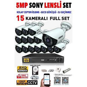 16 KAMERALI 5MP LENSL� 1080P FULLHD KAMERA SET� - GECE G�R��L� - SU GE��RMEZ - CEPTEN �ZLE