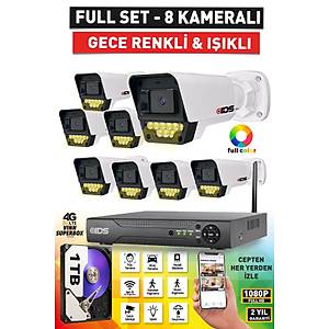 8 KAMERALI 5MP LENSL� 1080P FULLHD RENKL� GECE G�R��L� 9 LED G�VENL�K KAMERASI SET� - 1TB