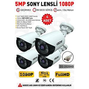 5MP Lensli 1080P FullHD AHD G�venlik Kameras� Kamera Sistemleri i�in Gece G�r��l� Su Ge�irmez 4 Adet