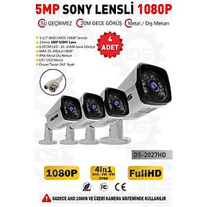 5MP Lensli 1080P FullHD AHD G�venlik Kameras� Kamera Sistemleri i�in Gece G�r��l� Su Ge�irmez 4 Adet