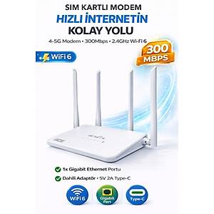 Sim Kartl� 4G Modem - 2.4Ghz - WIFI6 Ba�lant� - 300Mpbs - Her Yerde Kullan�n Her yere Ta��y�n 