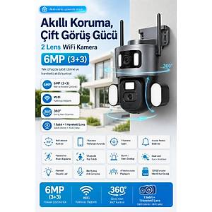 2 KAMERALI 3+3MP WIFI G�VENL�K KAMERASI - 360 OTOMAT�K - GECE G�R�� - HAREKET - ALGILAMA - TAK�P