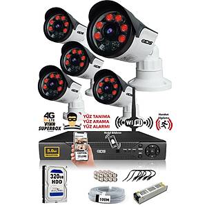 5 Kameral� SET - 5MP Lensli Full HD Gece G�r��l� G�venlik Kameras� Sistemi - Cepten �zle