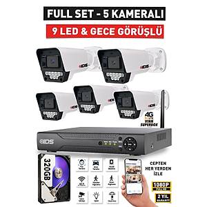 5 KAMERALI GECE G�R��L� 5MP LENSL� FULLHD GECE G�R��L� 9 LED KAMERASI SET� - 320GB