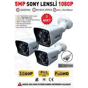 5MP Lensli 1080P FullHD AHD G�venlik Kameras� Kamera Sistemleri i�in Gece G�r��l� Su Ge�irmez 3 Adet