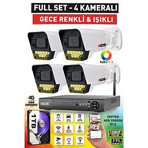 4 KAMERALI FULLHD 5MP LENSL� RENKL� GECE G�R��L� 9 LED G�VENL�K KAMERASI SET� - 1TB