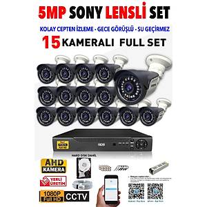 15 Kameral� SET - 5MP Lensli Full HD Gece G�r��l� G�venlik Kameras� Sistemi - Cepten �zle