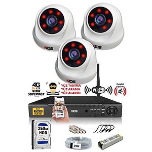 IDS - 3 Kameral� 5MP Lensli 1080P FullHD G�venlik Kameras� Sistemi - Cepten �zle - 250 ��