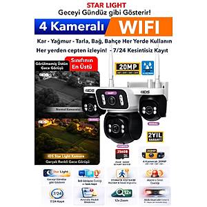 4 Kameral� - 360 WIFI G�venlik Kameras� Otomatik Ki�i Takibi Ultra Renkli Gece G�r��� - Cepten �zle