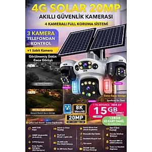 20MP 3 HAREKETL� 4 KAMERA SIM KARTLI 4G SOLAR G�NE� ENERJ�L� G�VENL�K KAMERASI SD KART �NTERNT DAH�L