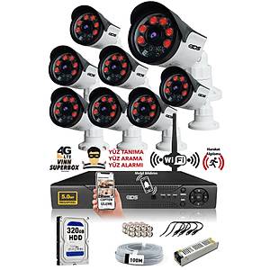 8 Kameral� SET - 5MP Lensli Full HD Gece G�r��l� G�venlik Kameras� Sistemi - Cepten �zle